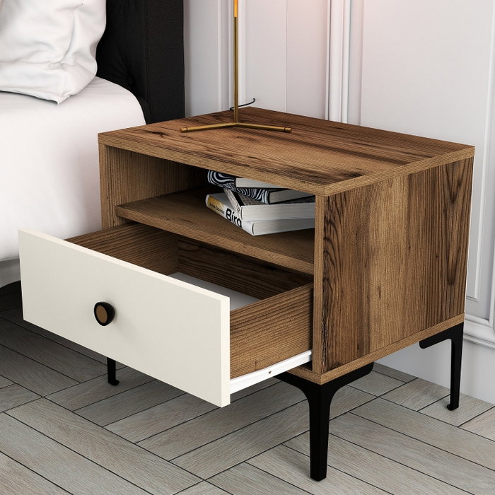 Hanah Home Lizbon 533 Mesilla de Noche Nogal y Crema